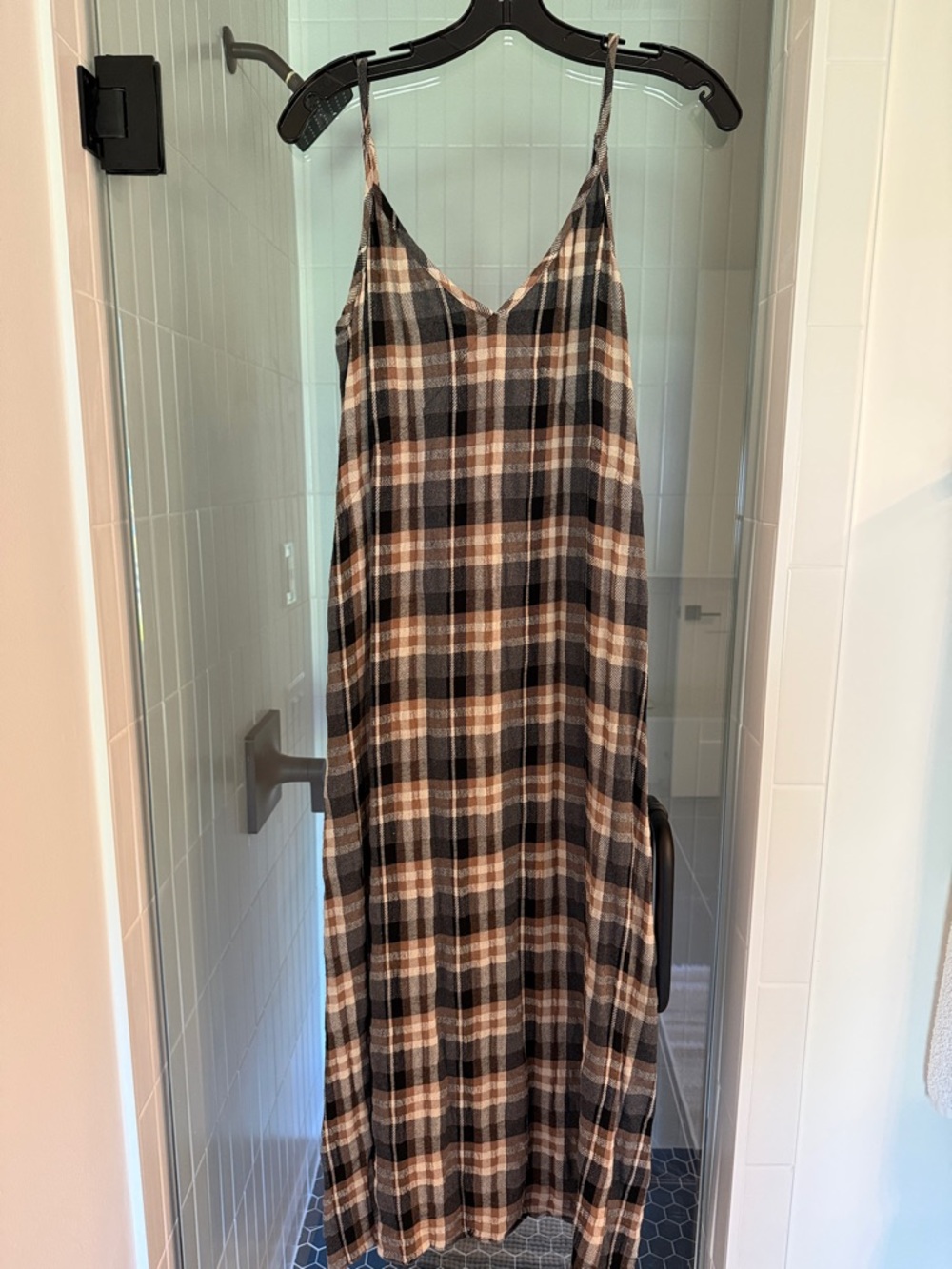 Jenni Kayne Plaid Slip Dress in Black and Brown